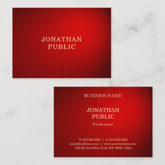レッドダマスク金ゴールド文字エレガントプロフェッショナルテンプレート 名刺 (正面/裏面)