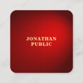 レッドダマスク金ゴールド文字トレンディーエレガントテンプレートエリート スクエア名刺 (正面)