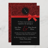 レッドダマスク&レッドボウ-結婚式招待状 招待状 (正面/裏面)