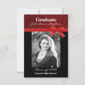 レッドダマスク＆レッドボウ - 3x5 卒業発表 招待状 (正面)