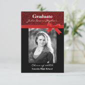 レッドダマスク＆レッドボウ - 3x5 卒業発表 招待状 (スタンド正面)