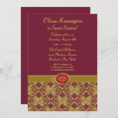 レッドダマスクSweet sixteenパーティの招待状 招待状 (正面/裏面)