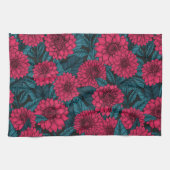 レッドダリアガーデン/ブルー離れの キッチンタオル (横)