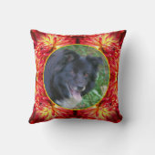 レッドダリアフラワーフレーム自分の写真を作成 クッション (裏面)