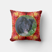 レッドダリアフラワーフレーム自分の写真を作成 クッション (正面)