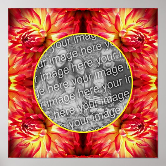 レッドダリアフラワーフレーム自分の写真を作成 ポスター (正面)