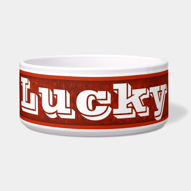 レッドダリッヒレザープリントセラミックドッグボウル ボウル (正面)