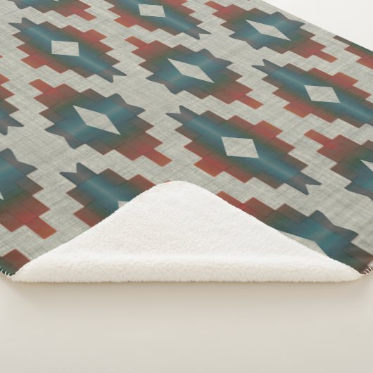 レッドダークブラウンティール(緑がかった色)ブルーグレートライバルアートパターン シェルパブランケット (3/4)