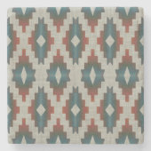 レッドダークブラウンティール(緑がかった色)ブルーグレートライバルアートパターン ストーンコースター (正面)