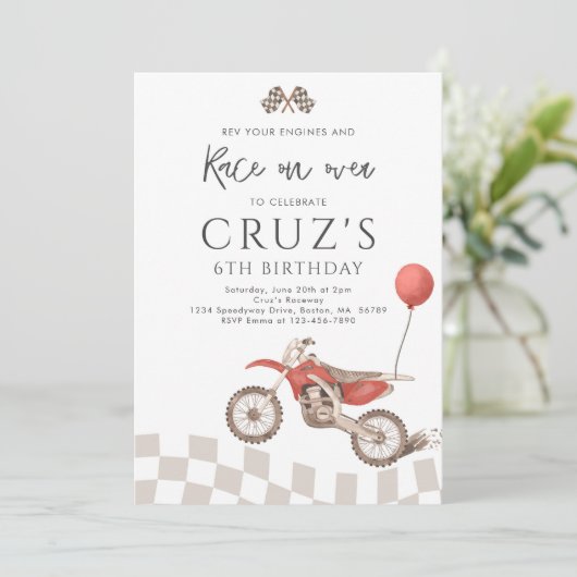 レッドダートバイクボーイモトクロスレーシングバースデーパーティー 招待状 (スタンド正面)