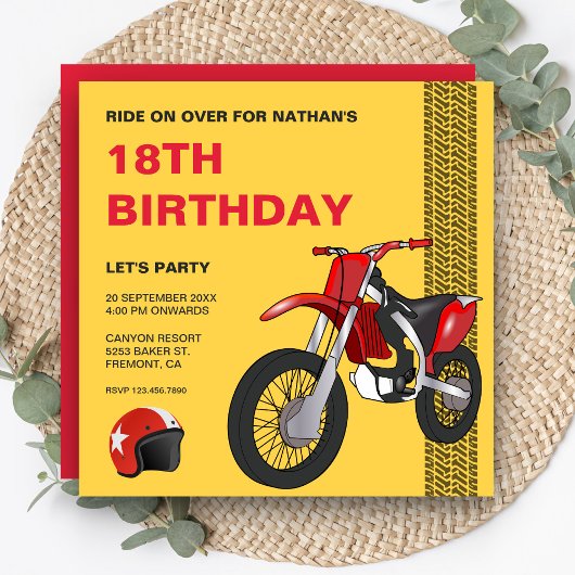 レッドダートバイクモトクロス誕生日パーティー 招待状