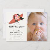 レッドダービーハットバラ1st誕生日パーティー写真 招待状 (正面)