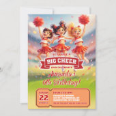 レッドチアリーダーフットボールティーンズ誕生日女子 招待状 (正面)