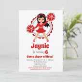 レッドチアリーダーブラックヘアガールズ応援誕生日 招待状 (スタンド正面)