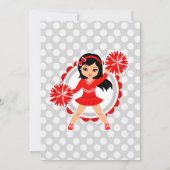 レッドチアリーダーブラックヘアガールズ応援誕生日 招待状 (裏面)