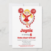 レッドチアリーダー – ブロンドガールズ応援誕生日 招待状 (正面)