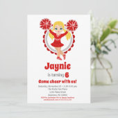 レッドチアリーダー – ブロンドガールズ応援誕生日 招待状 (スタンド正面)