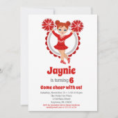 レッドチアリーダー – レッドヘッドガールズ応援誕生日 招待状 (正面)