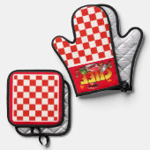 レッドチェックシェフ 鍋つかみ&鍋敷きセット (正面/裏面)