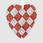 レッドチェックモザイクアクリルハートオーナメント オーナメント (正面)