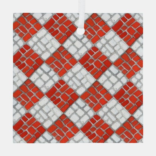 レッドチェックモザイクガラススクエアオーナメント ガラスオーナメント (裏面)