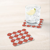レッドチェックモザイクスクウェア紙コースター スクエアペーパーコースター (インサイチュ)