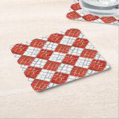 レッドチェックモザイクスクウェア紙コースター スクエアペーパーコースター (アングル)