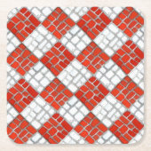 レッドチェックモザイクスクウェア紙コースター スクエアペーパーコースター (正面)