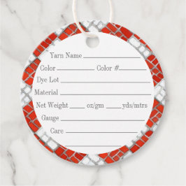 レッドチェックモザイク2"丸糸ラベル フェイバータグ