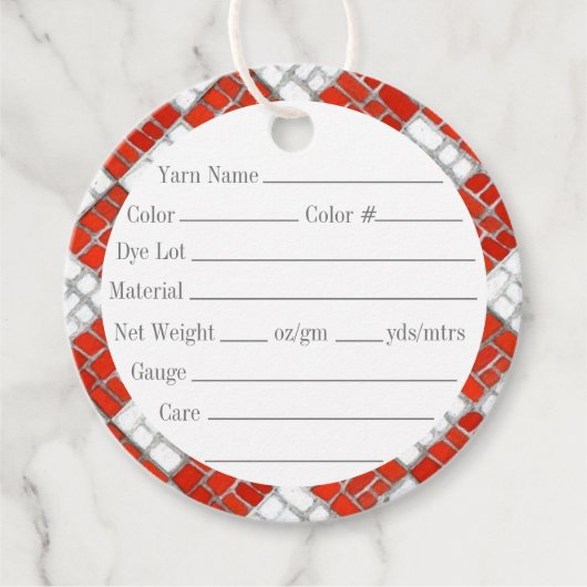 レッドチェックモザイク2"丸糸ラベル フェイバータグ (正面)