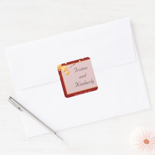 レッドチャイニーズ紙提灯にステッカーを付ける スクエアシール (封筒)