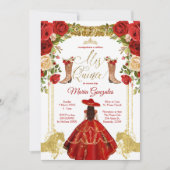 レッドチャロドレスとブーツMexican Mis Quince 招待状 (正面)
