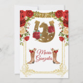 レッドチャロドレスとブーツMexican Mis Quince 招待状 (裏面)