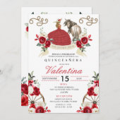 レッドチャロ素朴女性のカーボーイウエスタンキンセアニラ 招待状 (正面/裏面)