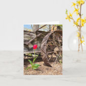 レッドチューリップとオールドワゴンありがとう カード (黄色い花)