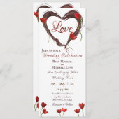 レッドチューリップとハートリース春ラブ結婚ズ 招待状 (正面/裏面)