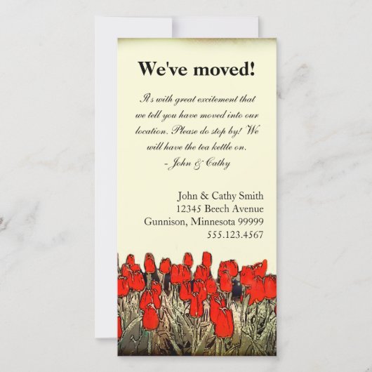 レッドチューリップイラストレーションアドレスの変更フォトカード 案内状 (正面)