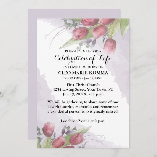 レッドチューリップウォーターカラーメモリアル招待状 招待状 (正面/裏面)