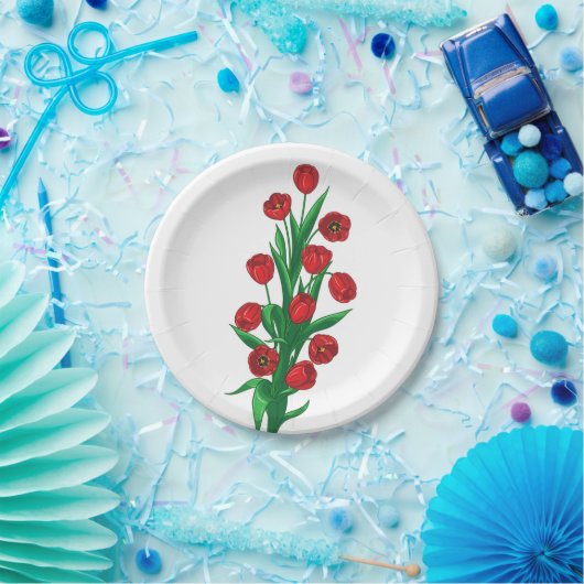 レッドチューリップスフローラありがとう結婚春の花 ペーパープレート (パーティー)