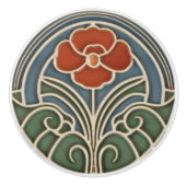 レッドチューリップデコールアールヌーボーアールデコ セラミックノブ (正面)