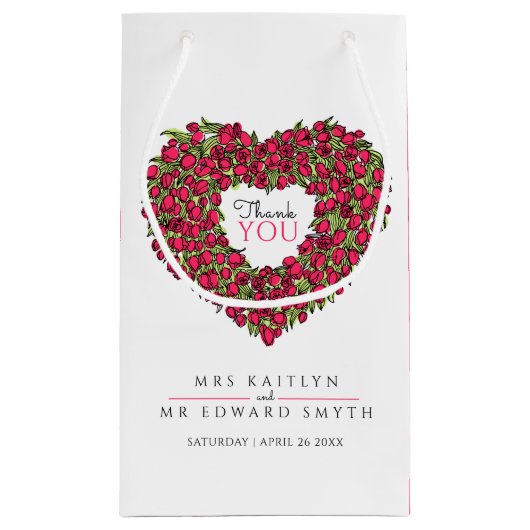 レッドチューリップハート感謝していアートユー結婚式の引き出物 スモールペーパーバッグ (裏面)