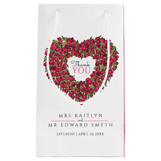 レッドチューリップハート感謝していアートユー結婚式の引き出物 スモールペーパーバッグ (正面)
