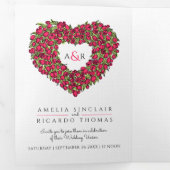 レッドチューリップハート結婚アートモノグラムのオールインワン 三つ折り招待状 (内部最初)