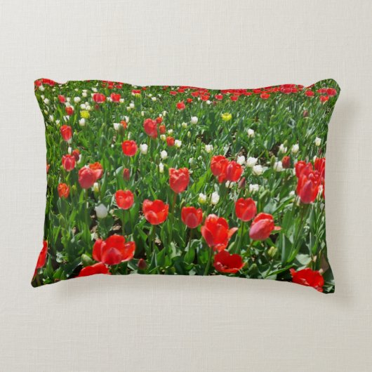 レッドチューリップフラワーフィールド自然撮影 アクセントクッション (裏面)