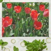 レッドチューリップフラワーフィールド自然撮影 キッチンタオル (折り畳み)