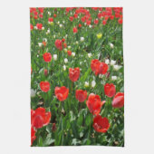 レッドチューリップフラワーフィールド自然撮影 キッチンタオル (縦)