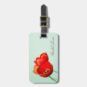 レッドチューリップフローラミントグリーン《写真》ぼけ味スタイルパーソナル ラゲッジタグ (正面縦)