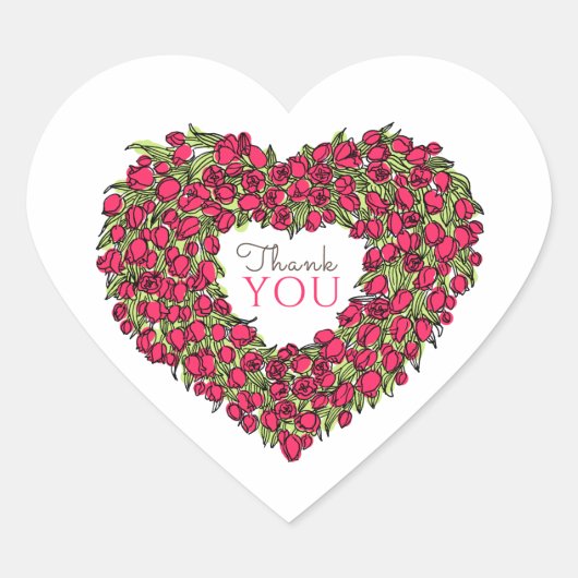 レッドチューリップ感謝していハートアートユー結婚式の引き出物ラベル ハートシール (正面)