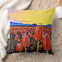 レッドチューリップ絵画フィールド装飾用クッション