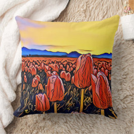 レッドチューリップ絵画フィールド装飾用クッション クッション